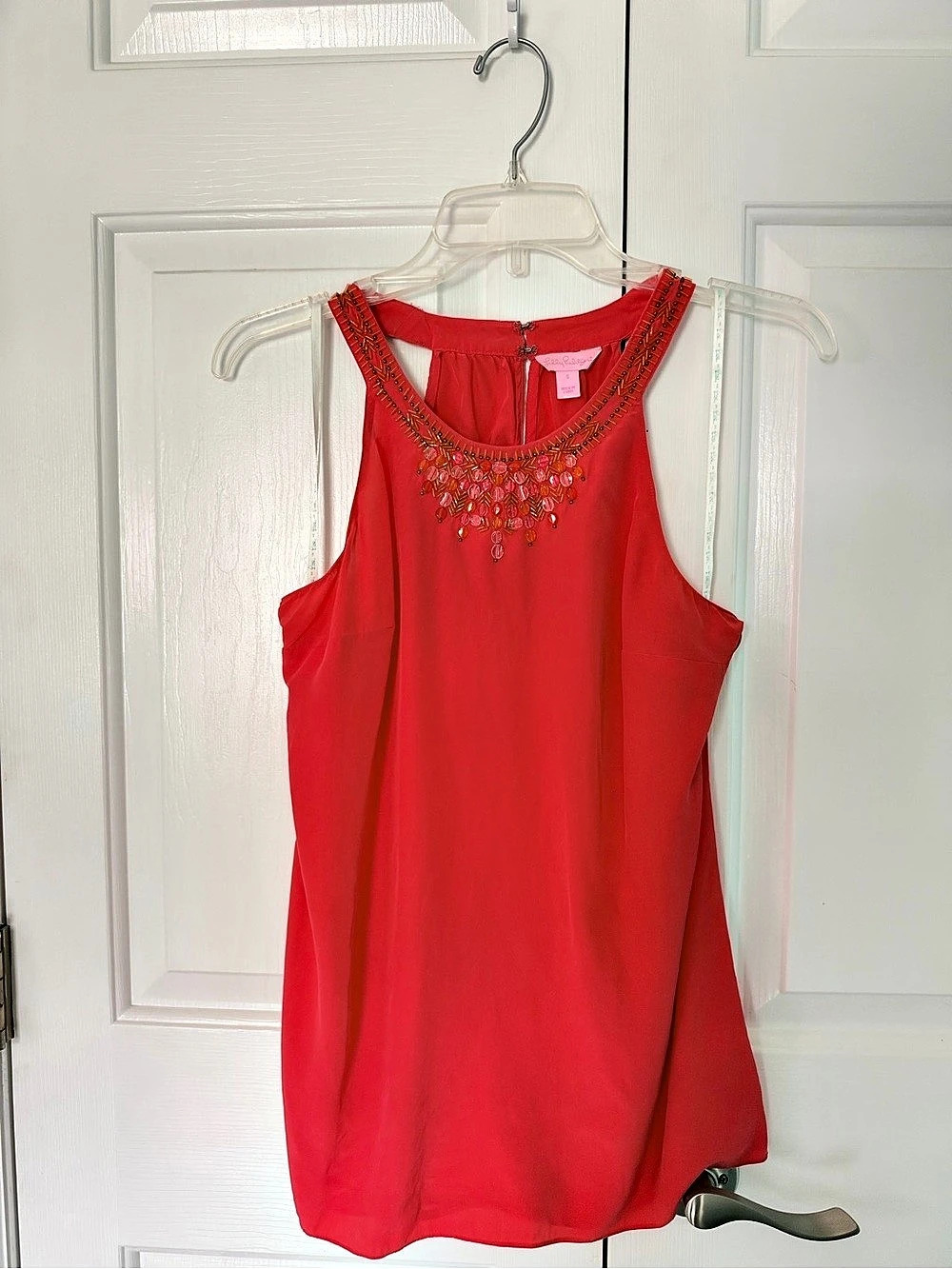 Lily Pulitzer Beaded Neckline coral silk Tank Top Size Small Like New